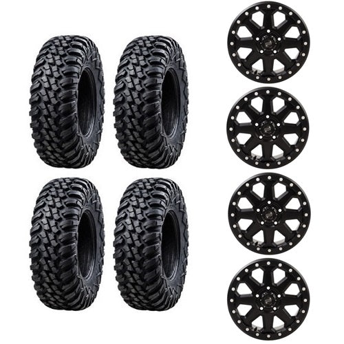 
                  
                    Tusk Aramid Terrabite Tire & Wheel Kits 30x10-15 Mounted on Tusk 5/4.5 Uinta Matte Black Beadlock Wheels - Set of 4
                  
                