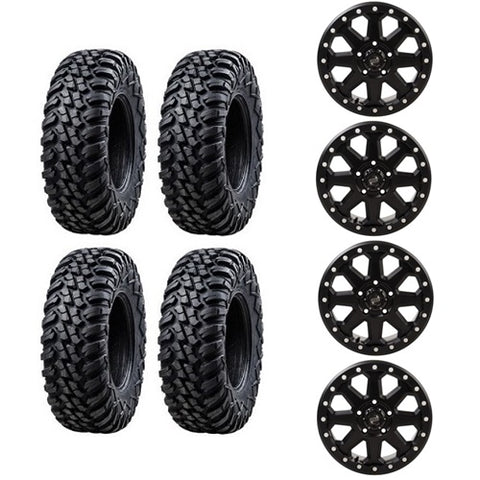 Tusk Aramid Terrabite Tire & Wheel Kits 30x10-15 Mounted on Tusk 5/4.5 Uinta Matte Black Beadlock Wheels - Set of 4