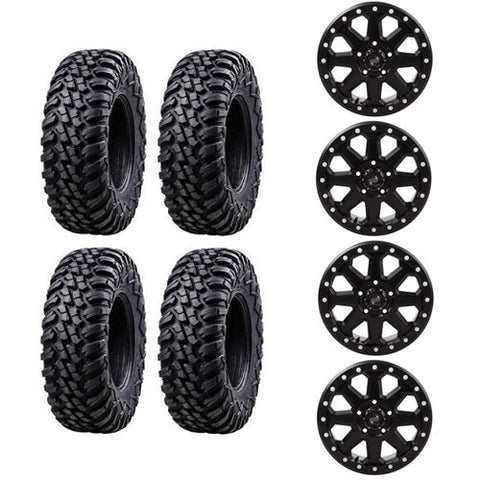 Tusk Megabite Tire & Wheel Kits 32x10-15 Mounted on Tusk Uinta Black 5/4.5 Beadlock Wheels