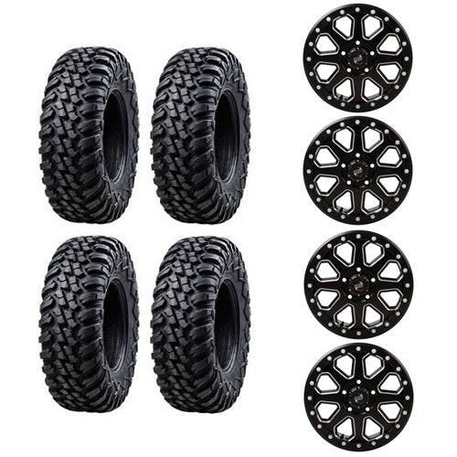 
                  
                    Tusk Aramid Terrabite Tire & Wheel Kits 30x10-15 Mounted on Tusk 5/4.5 Uinta Black Milled Beadlock Wheels - Set of 4
                  
                