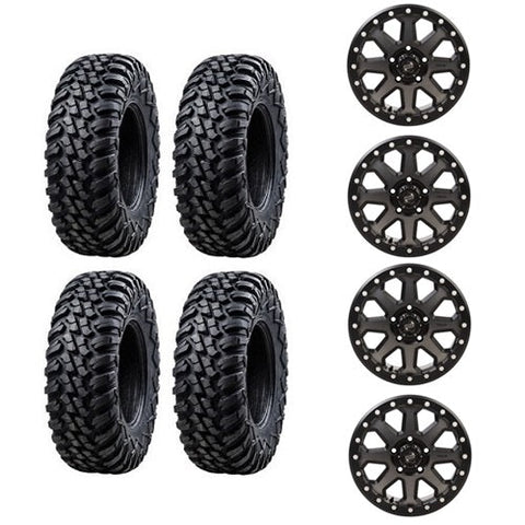 Tusk Megabite Tire & Wheel Kits 32x10-15 Mounted on Tusk Uinta Gun Metal 5/4.5 Beadlock Wheels