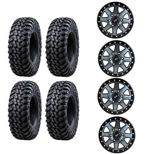 
                  
                    Tusk Terrabite Tires Mounted on Tusk Uinta Gun Metal & Black Beadlock Wheels
                  
                