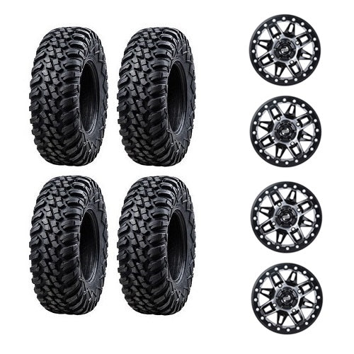 
                  
                    Tusk Terrabite Tires Mounted on Tusk Wasatch Machined & Black Beadlock Wheels
                  
                