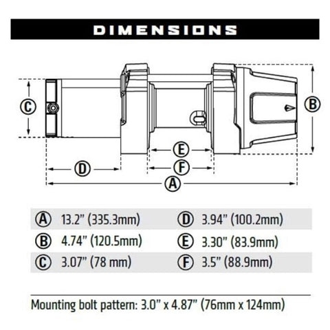 WARN VRX 25 Powersports Winch Measurements
