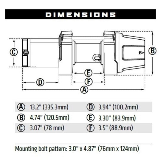 
                  
                    WARN VRX 25 Powersports Winch Measurements
                  
                