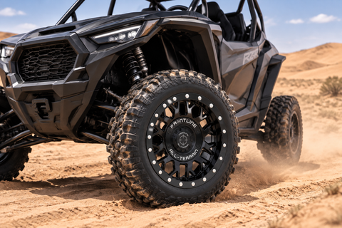 454 Black Frontline All-Terrain wheels installed on a Side-by-Side UTV