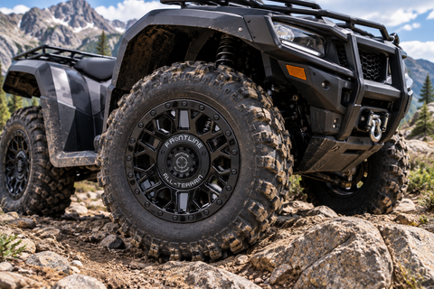 454 Matte Black Frontline All-Terrain wheels installed on an ATV
