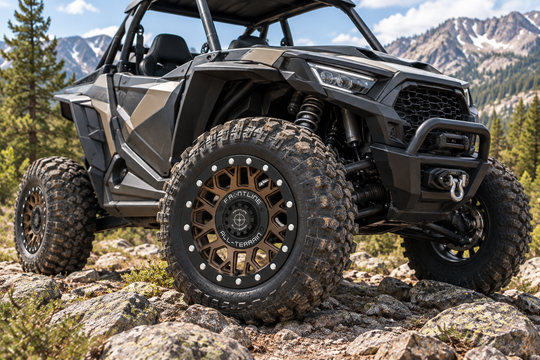 
                  
                    454 Matte bronze and black Frontline All-Terrain wheel installed on a Side-by-Side UTV
                  
                