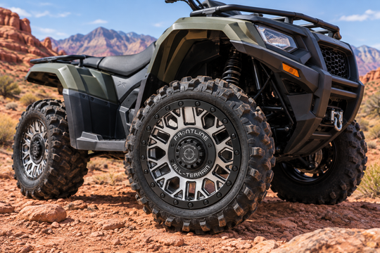 
                  
                    454 Machined and black Frontline All-Terrain wheels installed on an ATV
                  
                