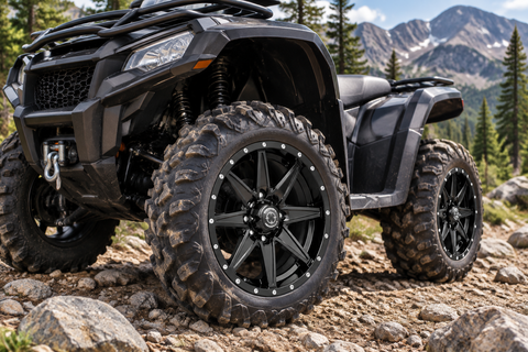 308 Matte Black wheels on a ATV