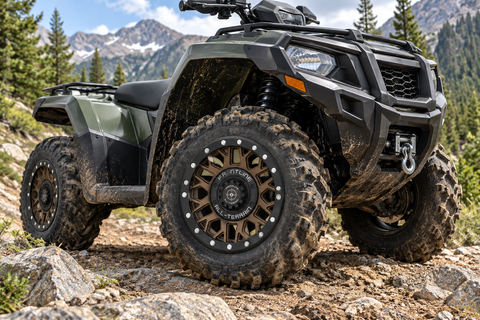 454 Matte bronze and black Frontline All-Terrain wheel installed on an ATV