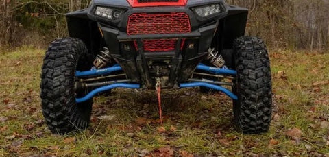 SuperATV Polaris RZR XP Turbo Chromoly 1.5 Inch Forward Offset A-Arms Blue